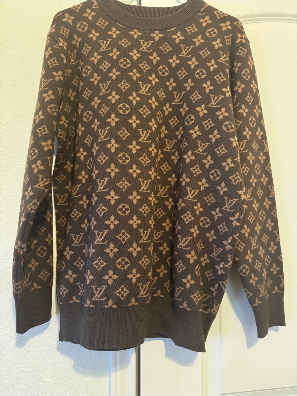 Louis Vuitton Brown and Tan Monogram Crewneck Sweater Size L